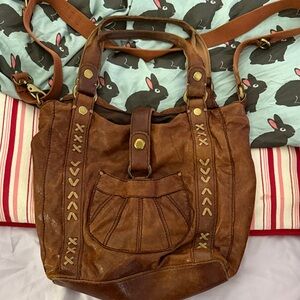 Lucky Brand Brown Leather Tote with Brass Accents